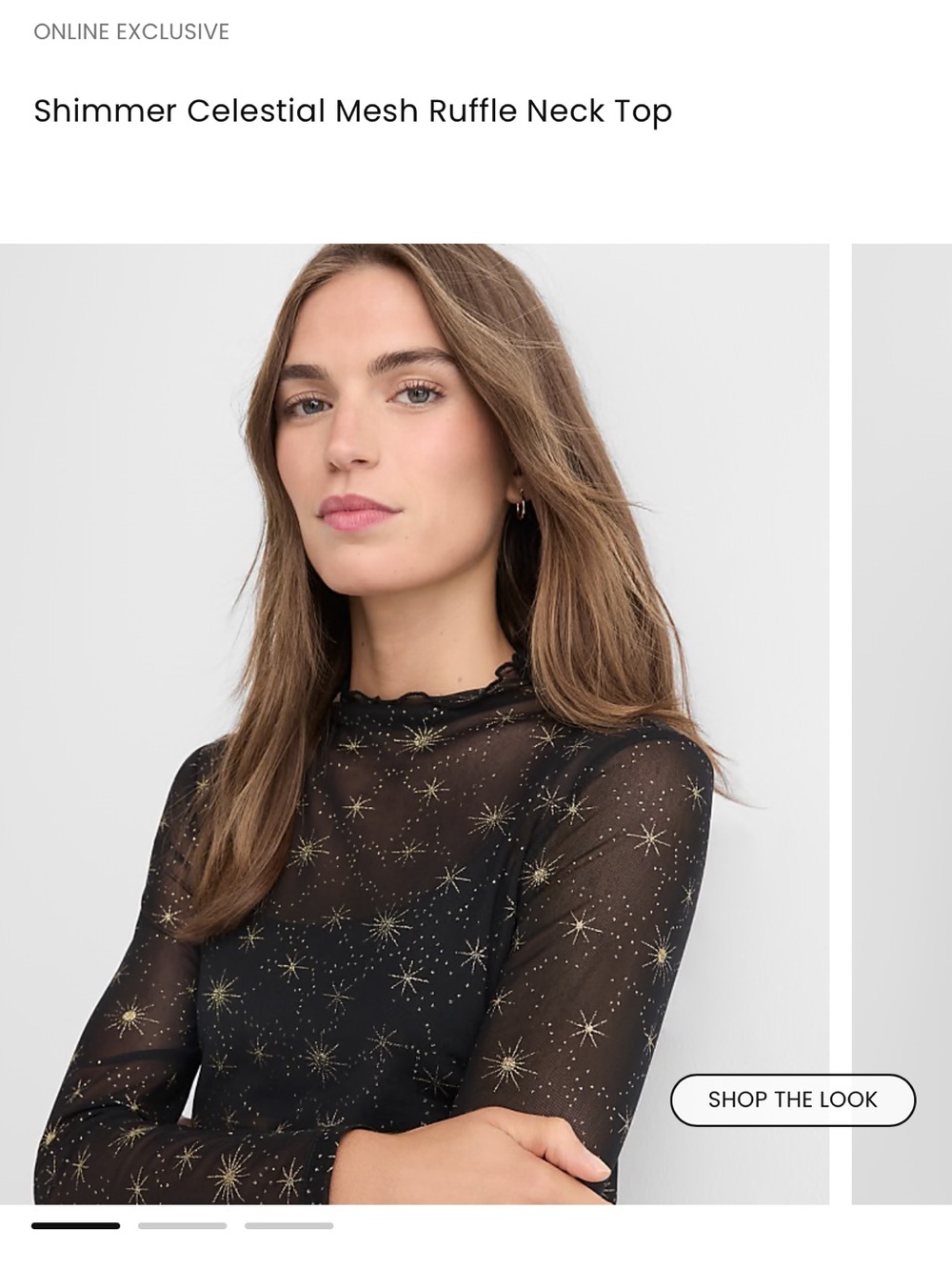 LOFT Shimmer Celestial Black & Gold Sparkle Mesh Long-Sleeve Mock Top Sz M NWT